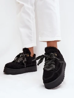 Šněrovací dámské sněhule na platformě vyhřívané kožešinou Černé Tavelle