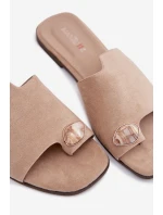 Dámské ploché sandály s ozdobným detailem ekologické semišové béžové Selavine