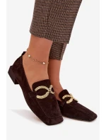 Dámské mokasíny z pravé semišové kůže se zlatým detailem D&A CR61-3115 čokoládové