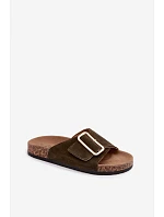 Kožené semišové dámské pantofle s přezkou tmavě zelené Beryl