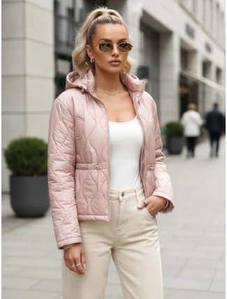 Dámská prošívaná bunda s kapucí ve světle růžové barvě FashionStreet TY5532