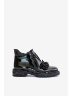 Kožené Lakované Botky S Dekorací Zateplené D&A LZ42-036 Černé