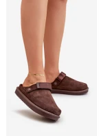 Zateplené dámské pantofle na platformě čokoládové Neliel