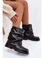 Dámské zateplené kotníkové boty s řasenou cholewką – černé Gracine