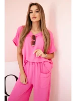 Komplet z viskózy halenka + kalhoty růžový