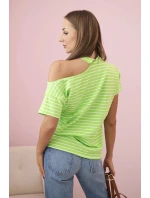 Dámská bavlněná blůza na jedno rameno s chokerem pruhovaná zelená