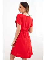 Dámské šaty s krátkým rukávem a zavazováním v pase červené Dámské šaty s krátkým rukávem a zavazováním v pase červené