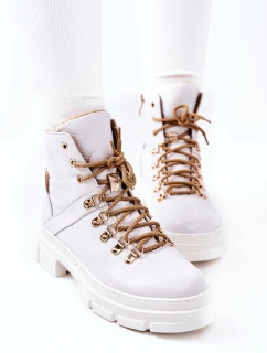 Kožené zateplené boty Bílé béžove Brescia