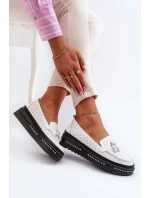 Bílé dámské kožené mokasíny na platformě Assetnima