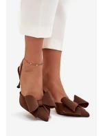 Lodičky s odkrytými patami a mašlí Hnědé Eklevia Lodičky s odkrytými patami a mašlí Hnědé Eklevia