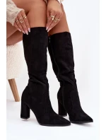 Dámské kozačky na podpatku z eko semiše vyhřívané černé Narille