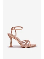 Dámské sandály na podpatku se zdobenými pásky Šampaňské Gedira
