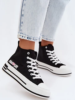 Dámské vysoké tenisky na platformě Černé Liline