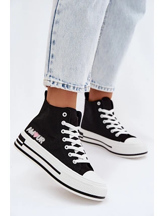 Dámské vysoké tenisky na platformě Černé Liline