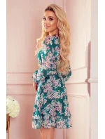 410-2 MONICA šifonové šaty s vázaným výstřihem - RŮŽOVÉ KVĚTY NA ZELENÉM PODKLADĚ 410-2 MONICA šifonové šaty s vázaným výstřihem - RŮŽOVÉ KVĚTY NA ZELENÉM PODKLADĚ