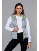 Šedo-limetková dámská vesta s látkovou kapucí (DW-21604) Šedo-limetková dámská vesta s látkovou kapucí (DW-21604)