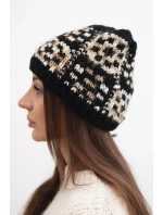Dámská zimní čepice s barevným vláknem a silným lemem K355 černý+béžový