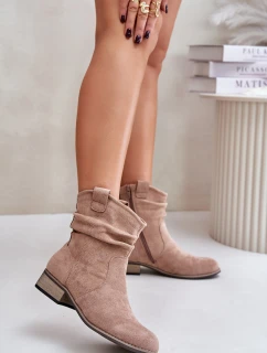 Zateplené boty s nařasením na nízkém podpatku béžové Elletinnia