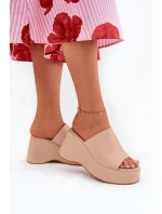 Ekokožené dámské sandály na platformě a klínu béžové Kisoffi