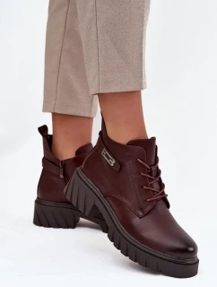 Nízké zateplené dámské kotníkové boty na klínku s ozdobným páskem bordó Therisse