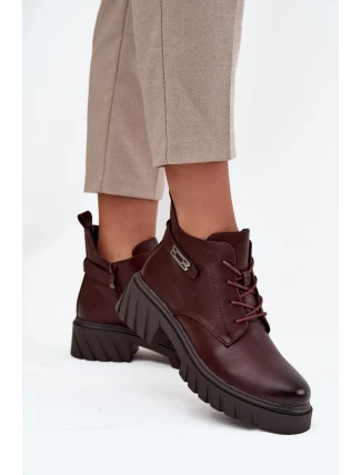 Nízké zateplené dámské kotníkové boty na klínku s ozdobným páskem bordó Therisse