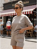 Dámská viskózová souprava s motýlem a šortkami v barvě moka FashionStreet AY1197