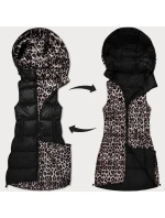 Černá hrubší oboustranná vesta s panteřím vzorem a s odepínací kapucí (T5-2602#-1) Černá hrubší oboustranná vesta s panteřím vzorem a s odepínací kapucí (T5-2602#-1)