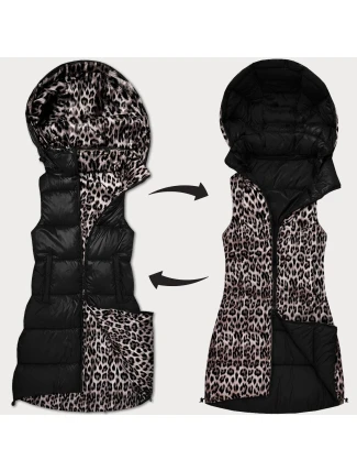 Černá hrubší oboustranná vesta s panteřím vzorem a s odepínací kapucí (T5-2602#-1) Černá hrubší oboustranná vesta s panteřím vzorem a s odepínací kapucí (T5-2602#-1)