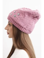 Dámská zimní čepice z vlny s ozdobnými aplikacemi K468 tmavě růžová