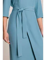 S396 Šaty se zavinovacími detaily ve střední délce - nebesky modré