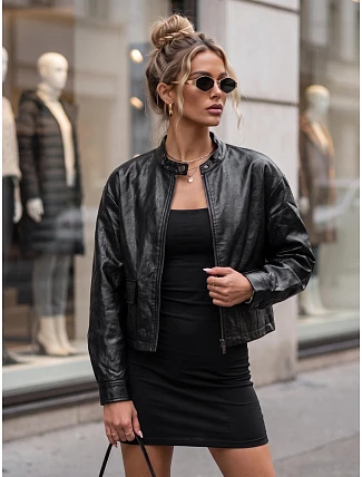 Dámská kožená bunda ve stylu Ramones, černá, FashionStreet TY5849