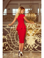 Elegantní červené midi šaty s volánkem model 6267541
