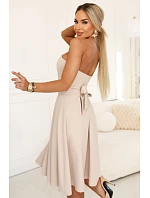 641-4 VIVIENNE korzetové rozšířené midi šaty s páskem - světle béžové