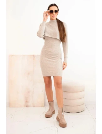 Dámská souprava viskózová blůza s šaty tmavě béžová