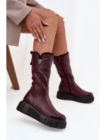 Dámské kožené kozačky s vlnou Zazoo 70121 bordó Dámské kožené kozačky s vlnou Zazoo 70121 bordó