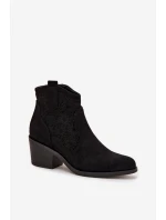 Dámské kotníkové boty s ažurovým vzorem na podpatku S.Barski – černé