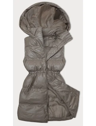 Tmavě béžová jednoduchá dámská péřová vesta (5M3186-84) Tmavě béžová jednoduchá dámská péřová vesta (5M3186-84)