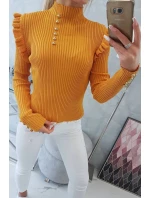 Sladěná svetrová halenka s knoflíky hořčicové barvy