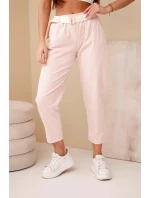 Dámské kordové kalhoty s páskem tmavě pudrově růžové