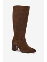 Dámské kozačky z přírodního semiše vyhřívané s podpätkem Sergio Leone KZ25668-S olivové