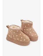 Dětské sněhule zdobené květinami Gracina – béžové