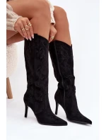 Dámské kozačky na podpatku – „kovbojky“ z eko‑semiše Belonia (černé)
