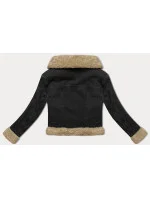 Jeansowa kurtka na podszewce typu baranek J Style wytarty czarny/beż (11Z8217)