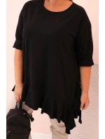 Dámská blůza Plus Size s bavlnou, kapsou a ohrnutým rukávem kiwi
