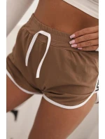 Dámské bavlněné šortky s elastickým pasem a sportovními lemy camelové