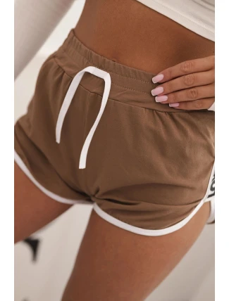 Dámské bavlněné šortky s elastickým pasem a sportovními lemy camelové