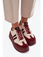Kožené dámské tenisky na platformě Zazoo 3775 béžovo-bordó Kožené dámské tenisky na platformě Zazoo 3775 béžovo-bordó