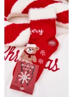 Dětské vánoční ponožky s kožíškem, medvídkem a alpaka vlnou – červené