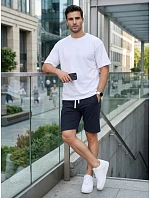 Pánské teplákové kraťasy s tkaničkou, tmavě modré, FashionStreet SX2626