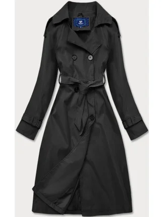 Černý dvouřadový kabát s páskem (AG3-011) Černý dvouřadový kabát s páskem (AG3-011)